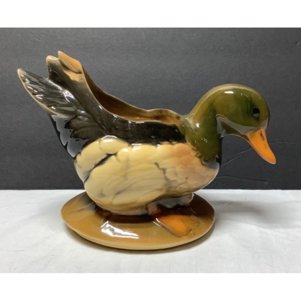 Vintage Ceramic Mallard Duck Planter 4.5"x6"x9" numbered glossy Stunning